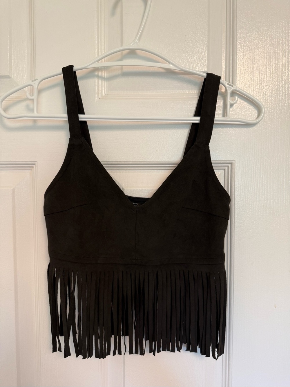 Topshop Black Fringe Suede Crop Top